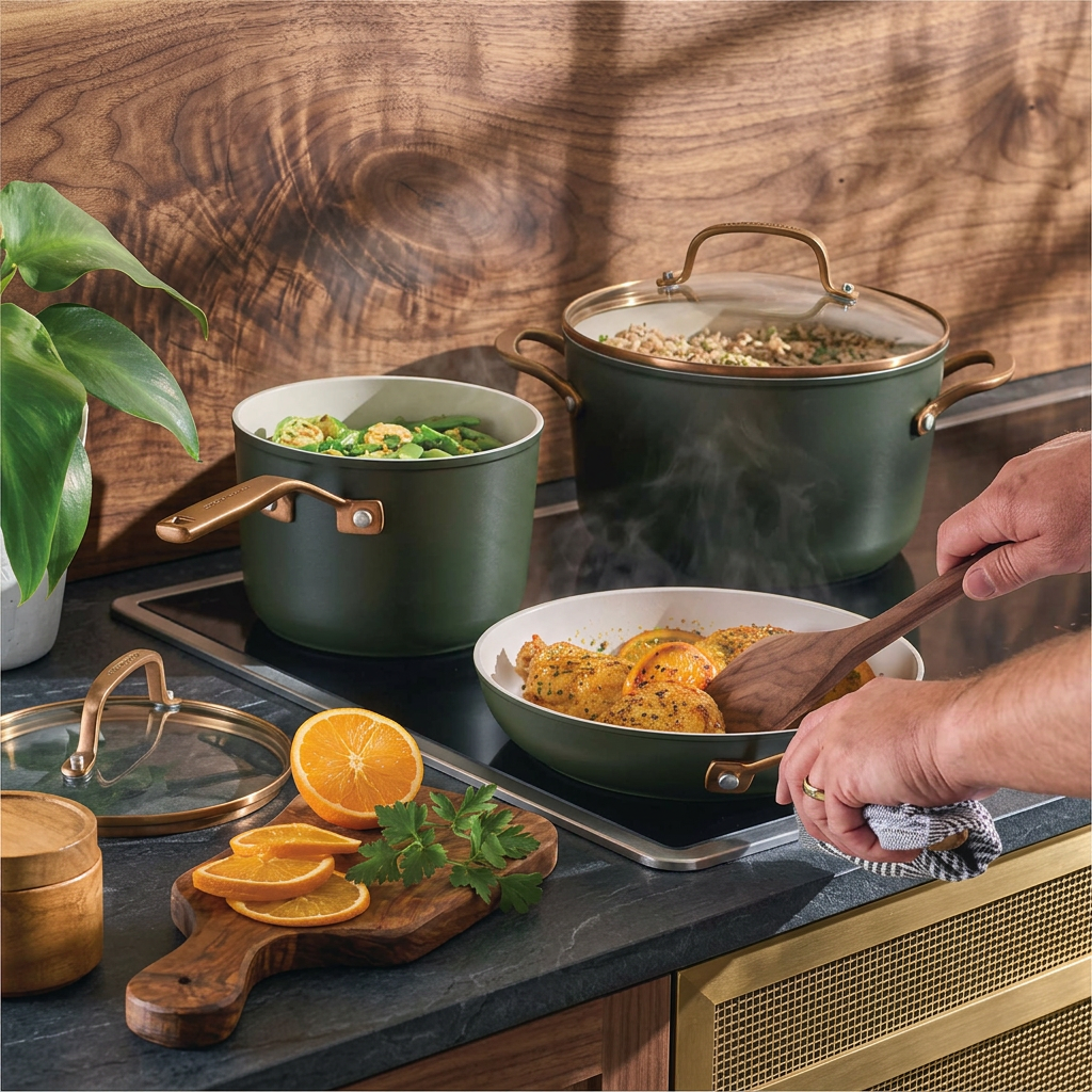 KitchenAid Design Series Evergreen Ceramic Non-Stick Induction 12-Piece Cookware Set